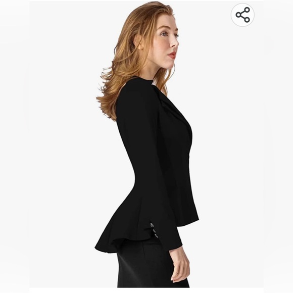 NWOT Hybrid Women's Double Notch Lapel Shoulder Pad Single Button Peplum Blazer - Picture 2 of 9